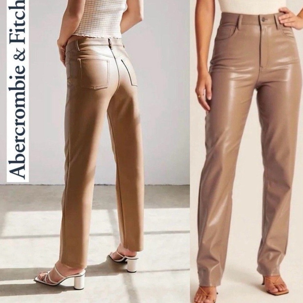 Abercrombie & Fitch Light Brown Faux Leather Curve Love Pants